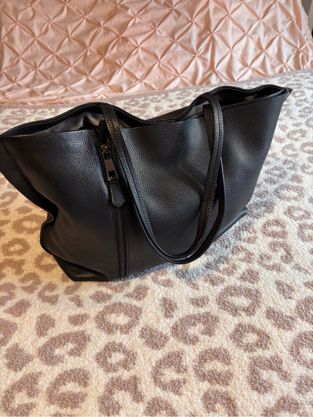 Vince Camuto Black Pebbled Leather Shoulder Tote